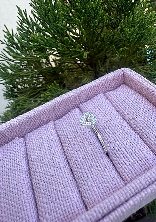 Anel Solitário Coração Cravejado Vazado