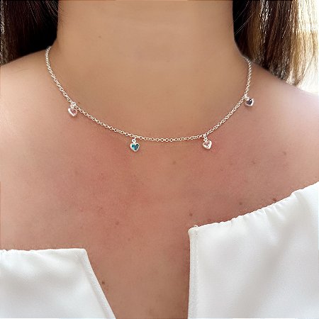 Colar Coração em Zircônia Colorido