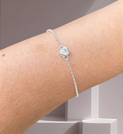 Pulseira com Zirconia Cristal Coração