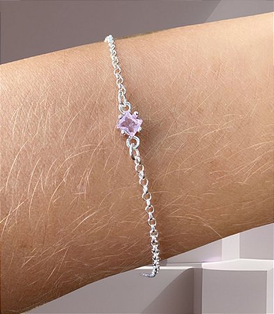 Pulseira Ponto de Luz Quadrado Zircônia Rosa