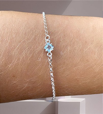 Pulseira Ponto de Luz Quadrado  Zircônia Azul