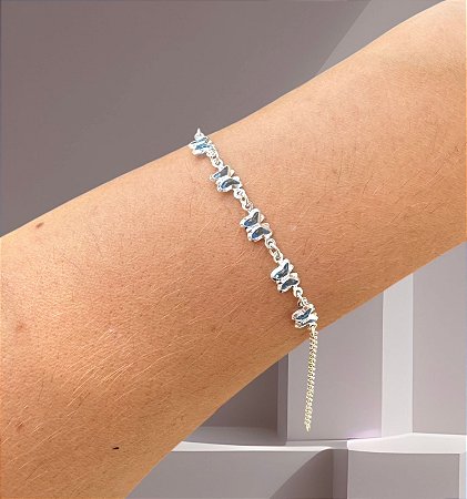 Pulseira Borboleta Azul com Corrente Elo Português