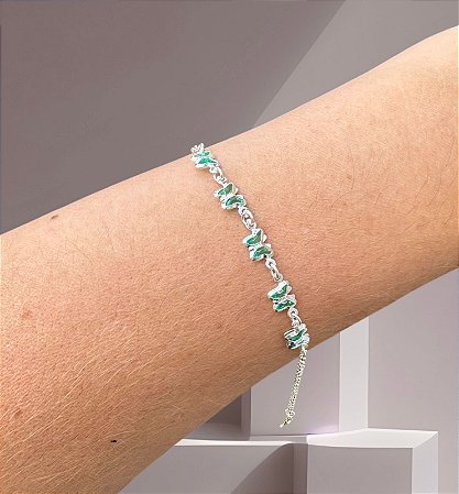 Pulseira Borboleta Verde com Corrente Elo Português