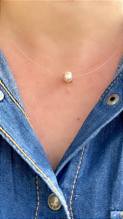 Colar Pérola Rose no Fio de Nylon