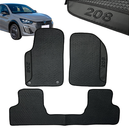 Jogo de Tapete Automotivo Peugeot 208 Personalizado 3 Peças Colmeia