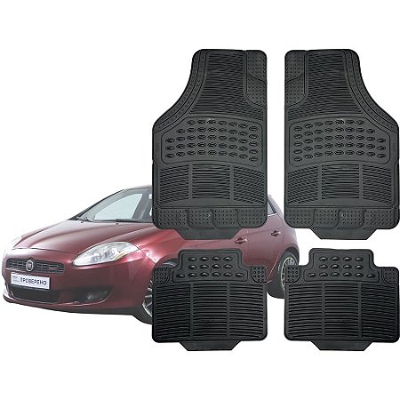 Jogo de Tapete Automotivo Carpete Preto Borracha Completo Fiat Bravo