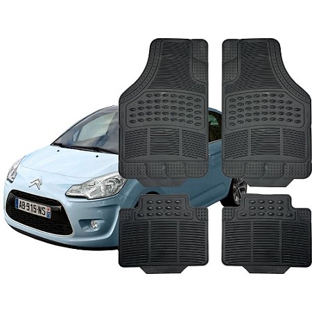Jogo de Tapete Automotivo Carpete Preto Borracha Completo Citroen C3