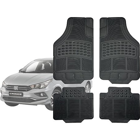 Jogo de Tapete Automotivo Carpete Preto Borracha Completo Fiat Cronos
