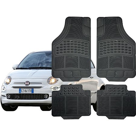 Jogo de Tapete Automotivo Carpete Preto Borracha Completo Fiat 500