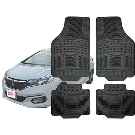 Jogo de Tapete Automotivo Carpete Preto Borracha Completo Honda Fit
