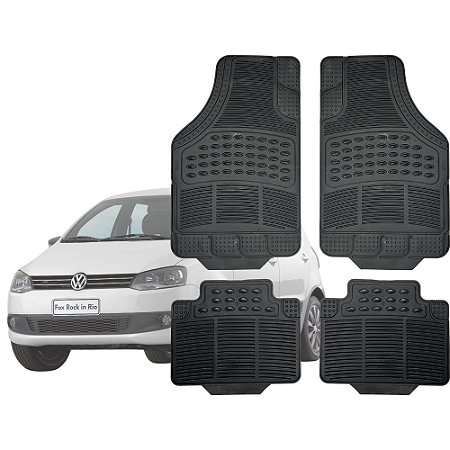Jogo Tapete Automotivo Carpete Preto Borracha Completo Volkswagem Fox