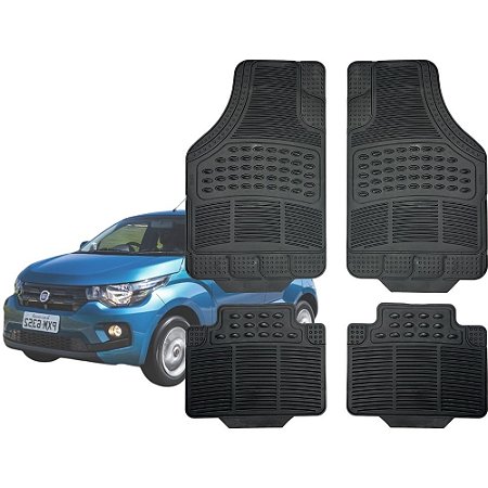 Jogo de Tapete Automotivo Carpete Preto Borracha Completo Fiat Mobi