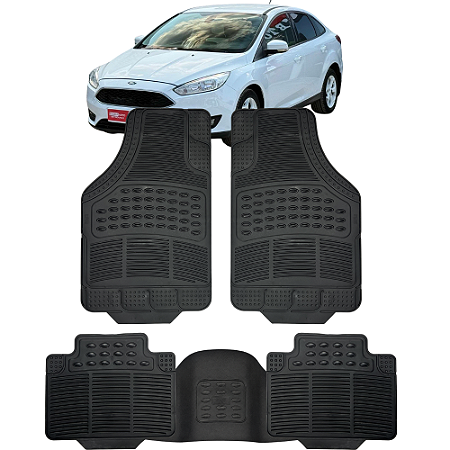 Jogo Tapete Automotivo 5 Peça Preto Borracha PVC + Tunel Focus Sedan