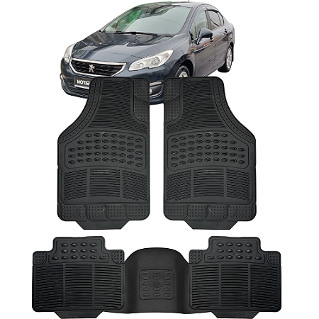 Jogo Tapete Automotivo 5 Peça Preto Borracha PVC Com Tunel Peugeot 408