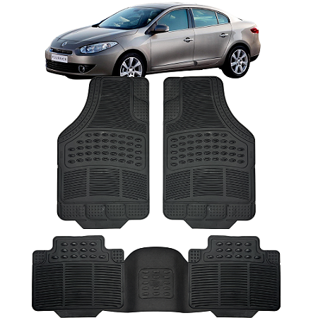 Jogo Tapete Automotivo 5 Peça Preto Borracha PVC + Tunel Renaut Fluence
