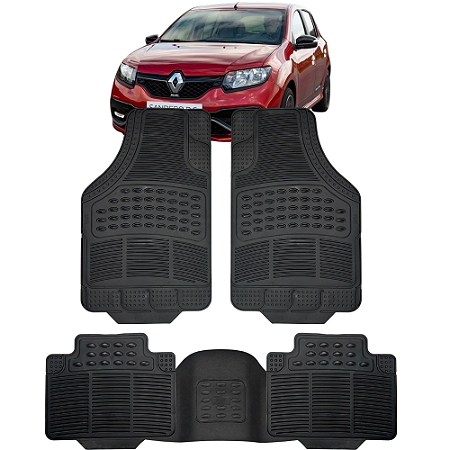 Jogo Tapete Automotivo 5 Peça Preto Borracha PVC + Tunel Renaut Sandero