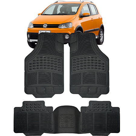 Jogo Tapete Automotivo 5 Peça Preto Borracha PVC Com Tunel Vw Crossfox