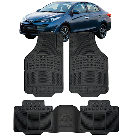 Jogo Tapete Automotivo 5 Peça Preto Borracha PVC Com Tunel Yaris Sedan