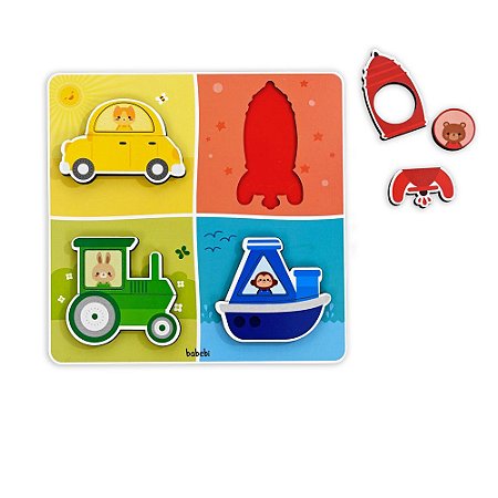 Quebra-Cabeça de Encaixe Transportes, Cores e Formas