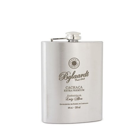 Cantil Inox com Cachaça Bylaardt Ouro Extra Premium 18 Anos 200ml