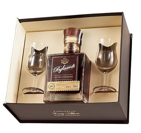 Estojo Bylaardt Luxo Ouro Carvalho Extra Premium 23 Anos 500ml + 2 Taças Cristal 60ml