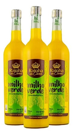 Kit 3un Cachaça de Sabor Milho Verde Rainha da Cana 700ml