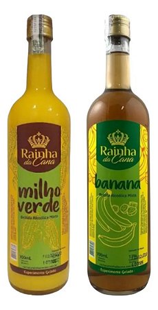 Kit 1un Cachaça de Sabor Milho Verde Rainha da Cana 700ml + 1un Cachaça de Sabor Banana Rainha da Cana 700ml