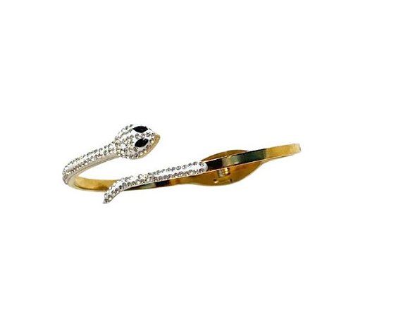 BRACELETE DOURADO COBRA E STRASS