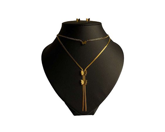 CONJUNTO DOURADO BRINCO E COLAR BORBOLETA
