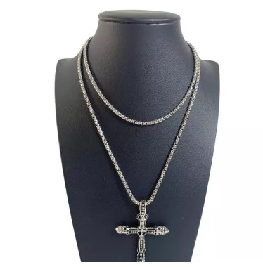 Colar Prateado Pingente Cruz