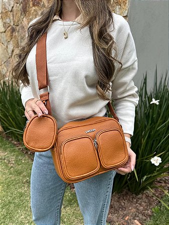 Bolsa Lyssa transversal com divisórias e regulagem na alça + porta níquel