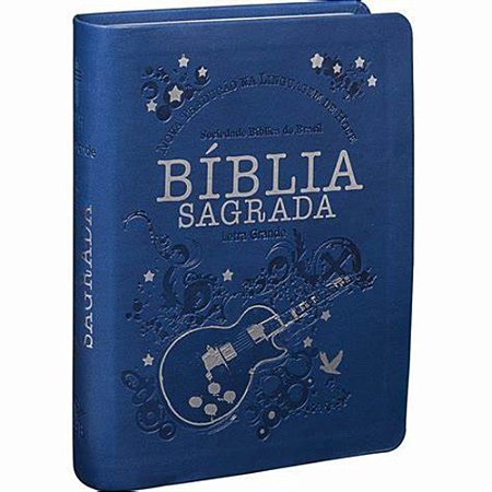 Bíblia Sagrada Letra Grande, Capa Luxo Couro Sintético Azul Escuro Tamanho Pequeno, NTLH