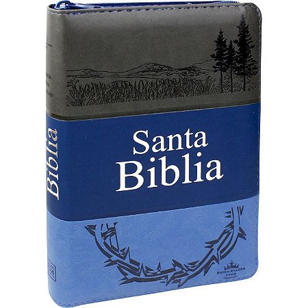 Santa Bíblia com Concordância SBB, Capa luxo Zíper Três Cores Azul Tamanho Médio, Reina Valera