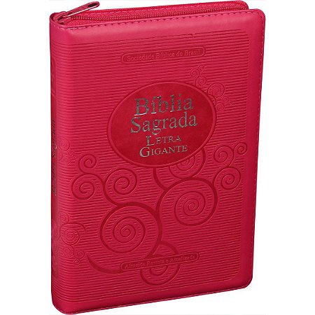 Bíblia Sagrada SBB Letra Gigante, Capa Luxo Rosa Pink Com Zíper Tamanho Médio, Almeida RA