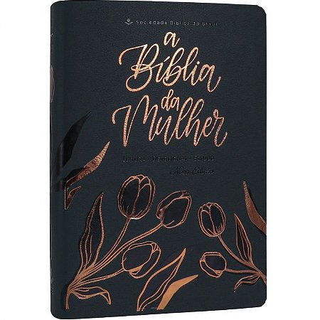 A Bíblia da Mulher SBB, Tamanho Médio, Capa Tulipa Luxo Azul Escuro, Borda Florida, Letra Normal, Almeida ARC065NBEM