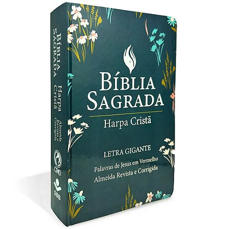 Bíblia Letra Gigante Popular CPAD, Tamanho Médio, Capa Semiflex Floral Verde Escuro, Harpa Cristã, Pal.Jesus Verm, ARC