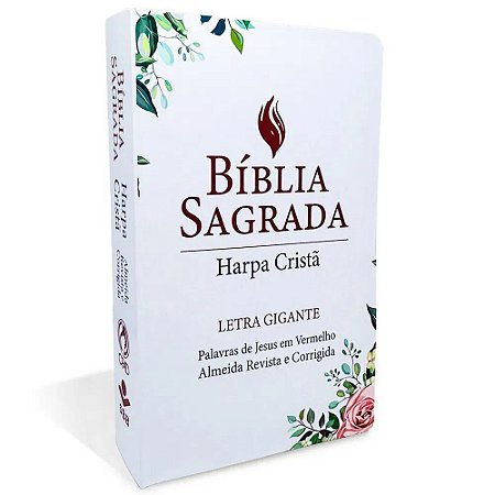 Bíblia Letra Gigante Popular CPAD, Tamanho Médio, Capa Semiflex Floral Branca, Harpa Cristã, Pal.Jesus Vermelho, ARC