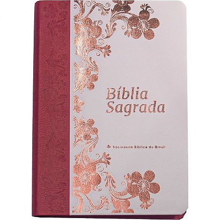 Bíblia Sagrada NTLH SBB, Letra Grande, Tamanho Médio, Capa Luxo Rosa Branca, Índice Digital, Borda Floral - NTLH065LG
