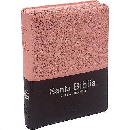 Santa Bíblia, SBB, Letra Grande, Capa Luxo Rosa com Zíper, Tamanho Pequeno, Com Índice - Reina Valera