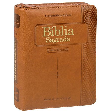 Bíblia Sagrada SBB Letra Grande, Tamanho Médio Com Índice, Capa Luxo Marrom Claro Com Zíper, Almeida RC - ARC045TIZLG