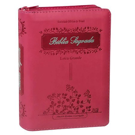 Bíblia Sagrada SBB Letra Grande, Tamanho Médio Com Índice, Capa Luxo Pink Com Zíper, Almeida RC-  ARC045TIZLG