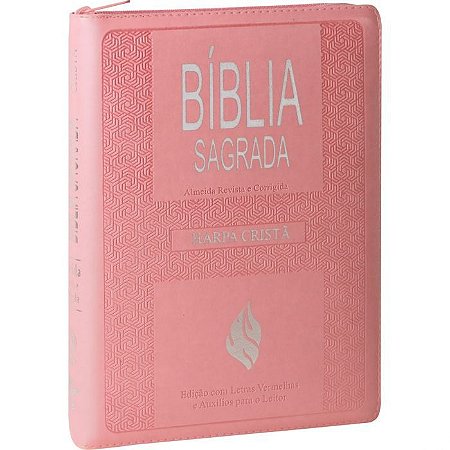 Bíblia Sagrada Letra Gigante SBB, Tamanho Grande, Harpa Cristã, Capa Luxo Rosa, Índice, Zíper, PJV, Almeida ARC085HTIZ