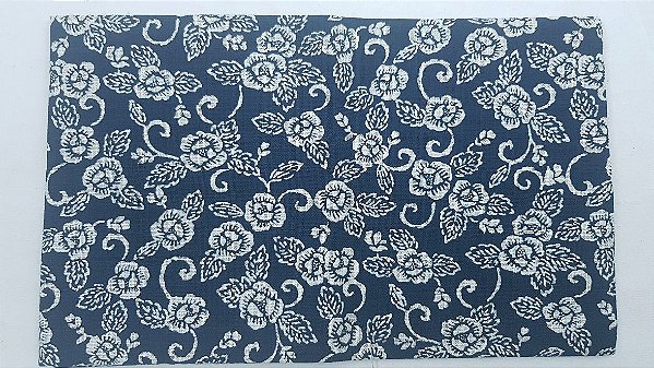 Cream Flower Navy.  Algodão Encorpado Japonês. (50x55cm)