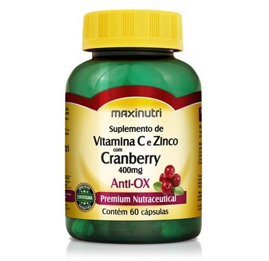 Cranberry Anti-ox Vit C, Selênio Zinco 400mg 60cps Maxinutri