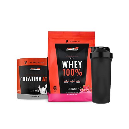 KIT NEW MILLEN 1 - CREATINA ATP 300G + 100% WHEY 900G + COQUETELEIRA