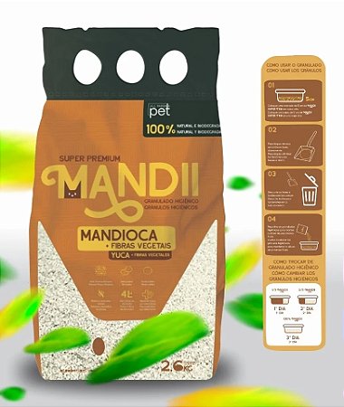 Areia higiênica para gatos MANDII - 100% Natural e Biodegradável - 2,6kg