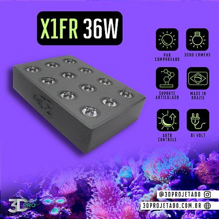 Luminaria X1-FR 36W 3000 lumens WI-FI - Luminaria para Aquário Marinho