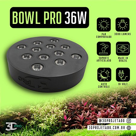 Luminaria Bowl Pro 36W 3000 lumens - Luminaria para Aquário Plantado