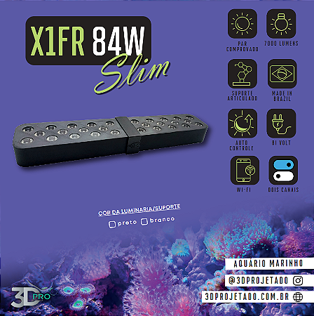 Luminaria X1-FR 84W - SLIM - (WI-FI) 7000 lumens - Luminaria para Aquário Marinho