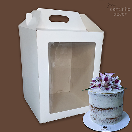 Caixas Para Bolo Alto 22,5x22,5x26 Com Alça De Apoio E Visor Em Acetato - 5 Unidades
